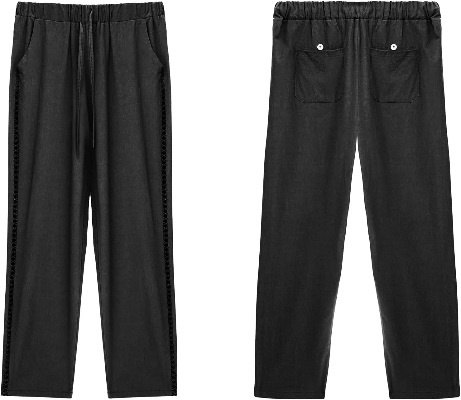 Womens Linen Pants Summer Plus Size Casual Cotton Linen Pants Drawstring Elastic Waist Cropped Trouser with Pockets