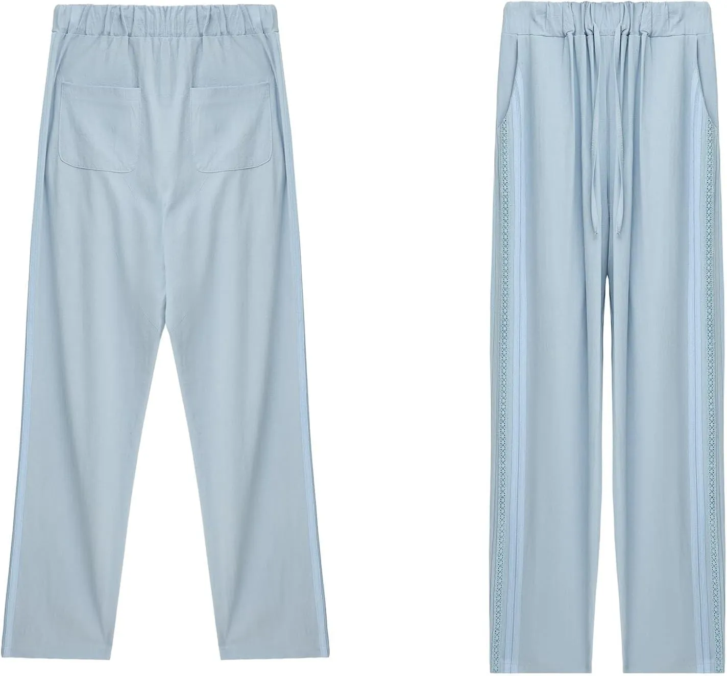 Womens Linen Pants Summer Plus Size Casual Cotton Linen Pants Drawstring Elastic Waist Cropped Trouser with Pockets