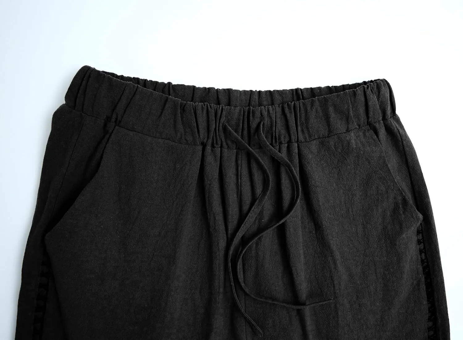 Womens Linen Pants Summer Plus Size Casual Cotton Linen Pants Drawstring Elastic Waist Cropped Trouser with Pockets