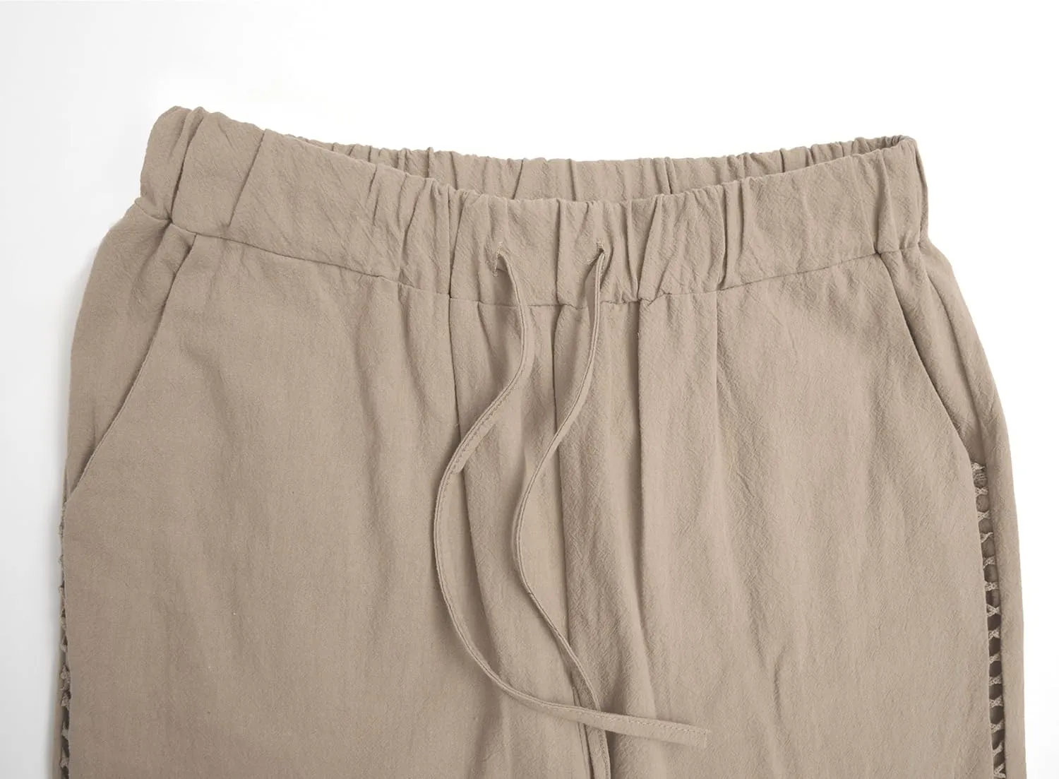 Womens Linen Pants Summer Plus Size Casual Cotton Linen Pants Drawstring Elastic Waist Cropped Trouser with Pockets