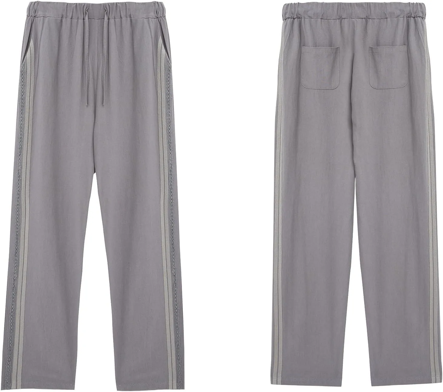 Womens Linen Pants Summer Plus Size Casual Cotton Linen Pants Drawstring Elastic Waist Cropped Trouser with Pockets