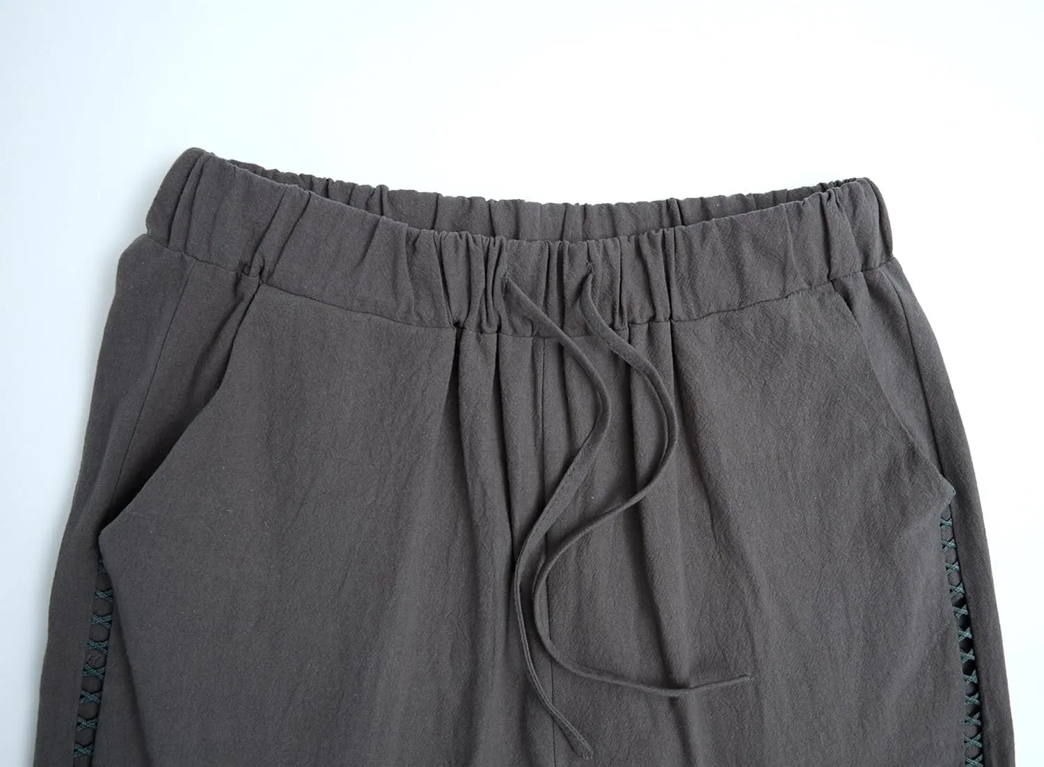 Womens Linen Pants Summer Plus Size Casual Cotton Linen Pants Drawstring Elastic Waist Cropped Trouser with Pockets
