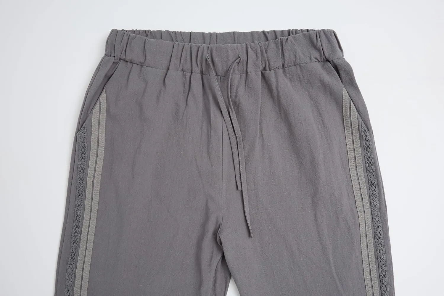 Womens Linen Pants Summer Plus Size Casual Cotton Linen Pants Drawstring Elastic Waist Cropped Trouser with Pockets
