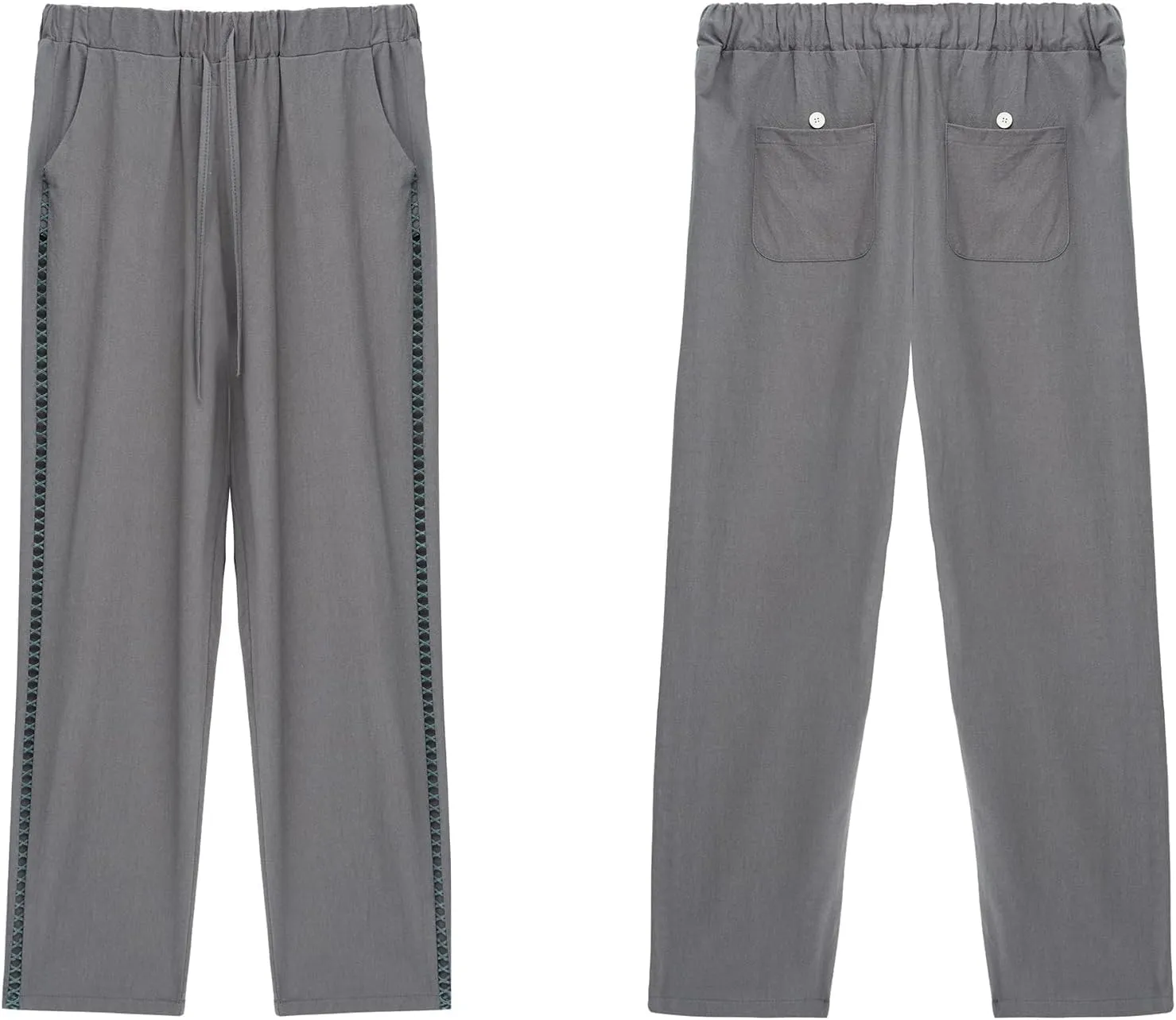 Womens Linen Pants Summer Plus Size Casual Cotton Linen Pants Drawstring Elastic Waist Cropped Trouser with Pockets