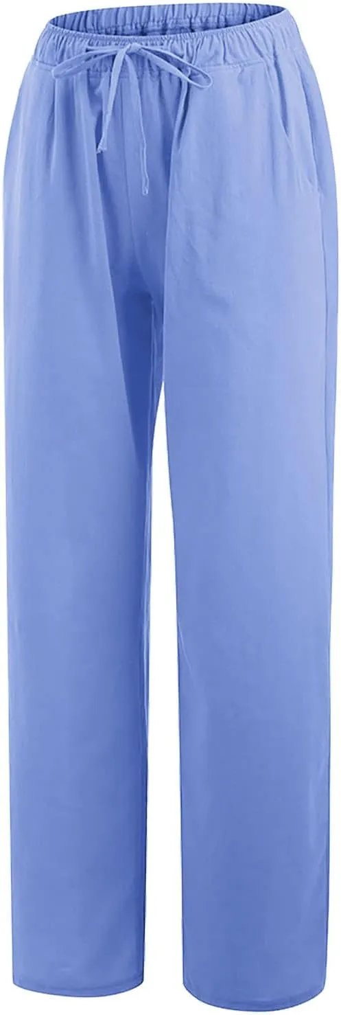 Women's Summer Cotton Linen Pants High Waist Wide Leg Loose Palazzo Trousers Casual Beach Pant Loose Fit with Pockets