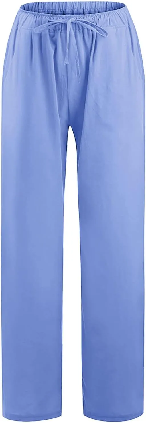 Women's Summer Cotton Linen Pants High Waist Wide Leg Loose Palazzo Trousers Casual Beach Pant Loose Fit with Pockets