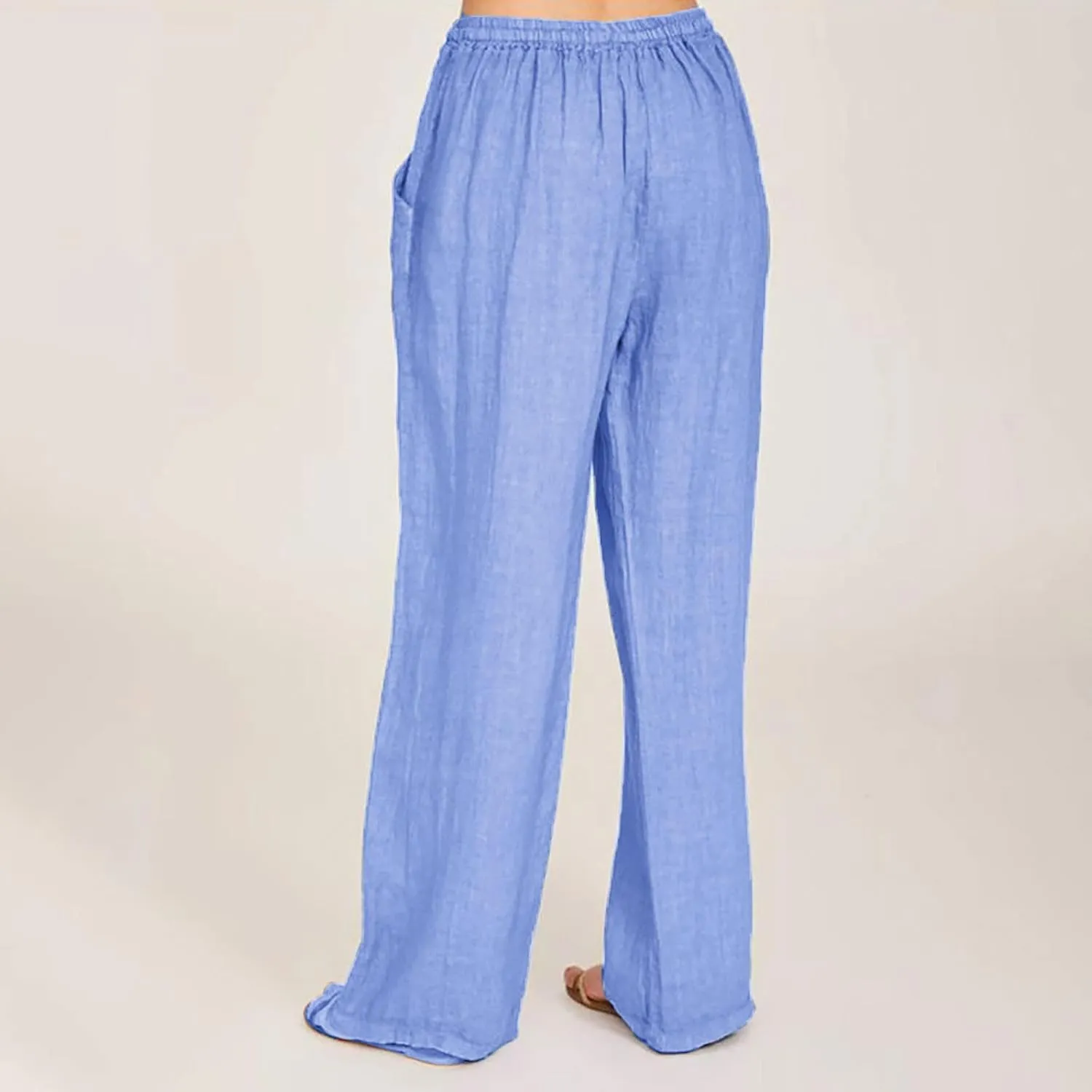 Women's Summer Cotton Linen Pants High Waist Wide Leg Loose Palazzo Trousers Casual Beach Pant Loose Fit with Pockets