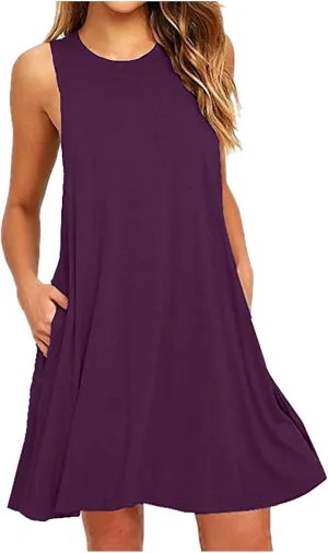 Women's Summer Dress Sleeveless Casual Mini Dresses with Pockets Loose Fit 2025 Short Dress Solid Sundress