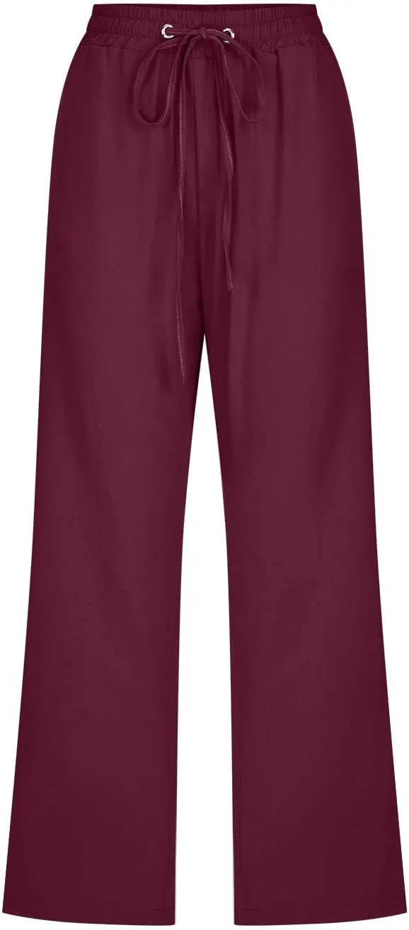 yardsong Linen Capris for Women Summer Casual Loose Fit Cropped Pants Drawstring Elastic Waist Lounge Pant with Pockets