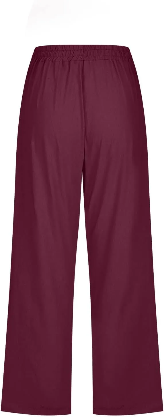 yardsong Linen Capris for Women Summer Casual Loose Fit Cropped Pants Drawstring Elastic Waist Lounge Pant with Pockets